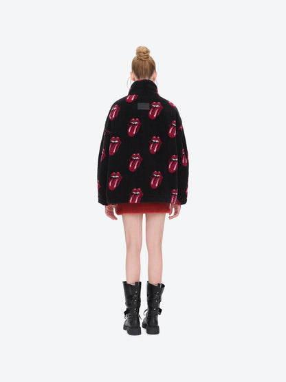 13DE MARZO Rolling Stones All-Over Print Coat Black