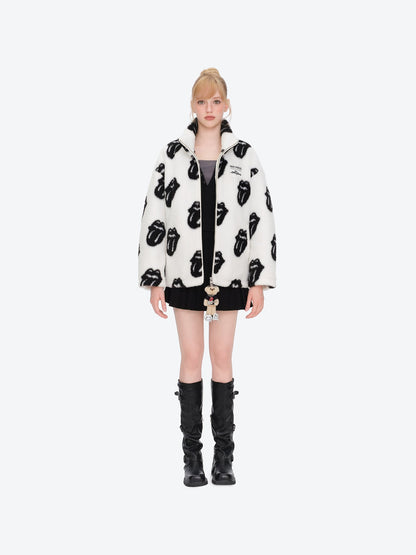 13DE MARZO Rolling Stones All-Over Print Coat White