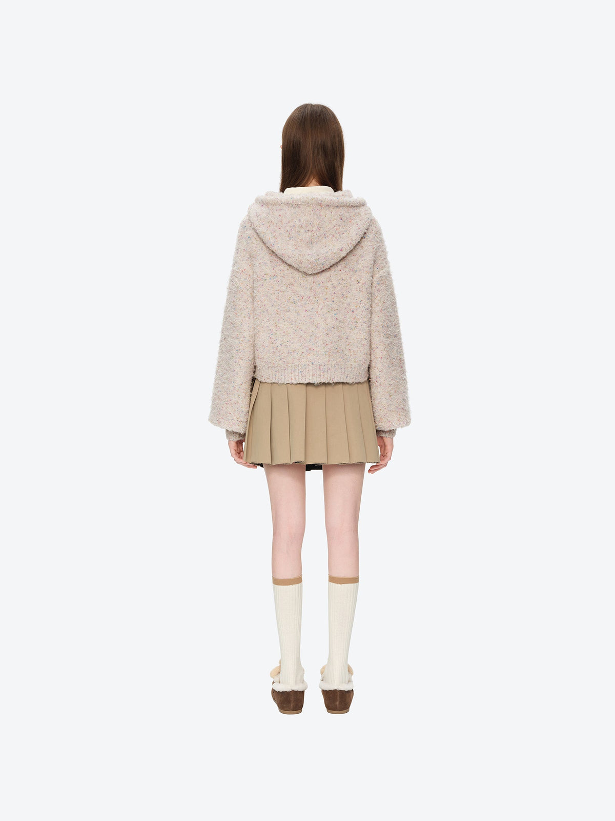 13DE MARZO Colorful Dot Knit Letter Fringe Cardigan Beige