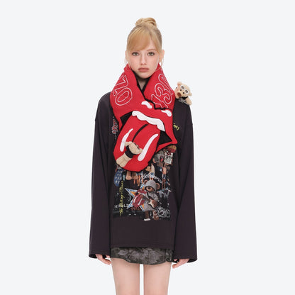 13DE MARZO Rolling Stones Tongue Scarf Red