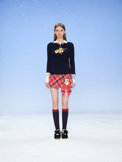 13DE MARZO Snow Bear Asymmetric Cuff Top Navy Blue