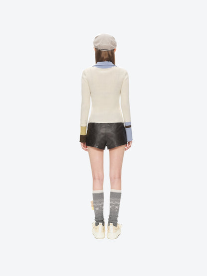 13DE MARZO Snow Bear Asymmetric Cuff Top Beige