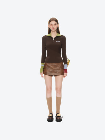 13DE MARZO Snow Bear Asymmetric Cuff Top Brown