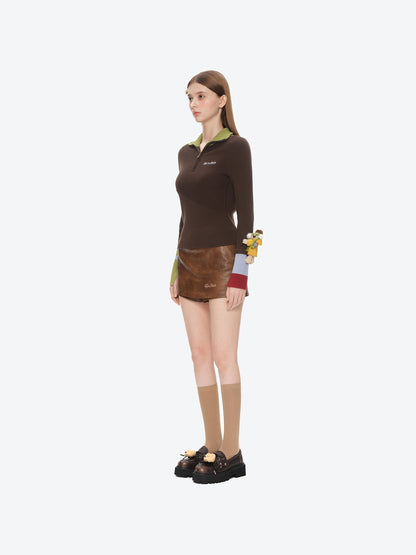 13DE MARZO Snow Bear Asymmetric Cuff Top Brown