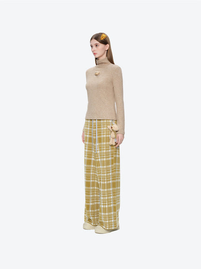 13DE MARZO Knit Jacquard Plaid Pants Yellow