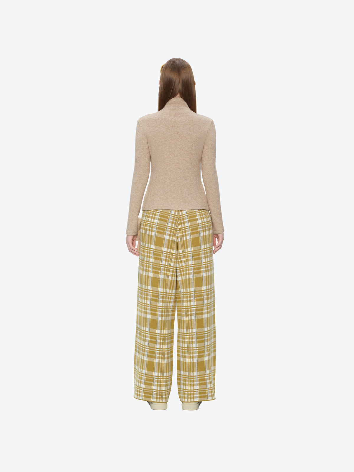 13DE MARZO Knit Jacquard Plaid Pants Yellow