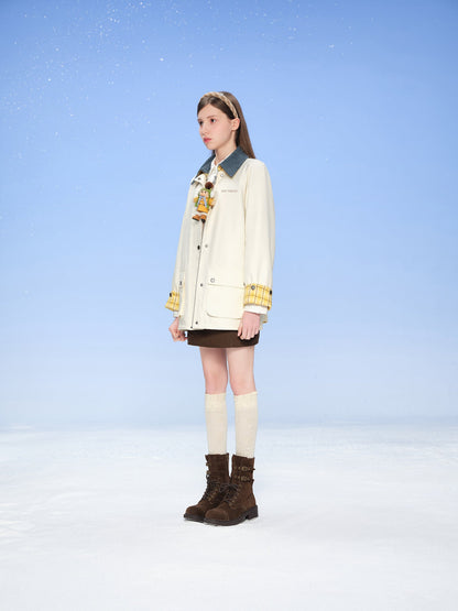 13DE MARZO Snow Bear Corduroy Mid Length Coat Beige