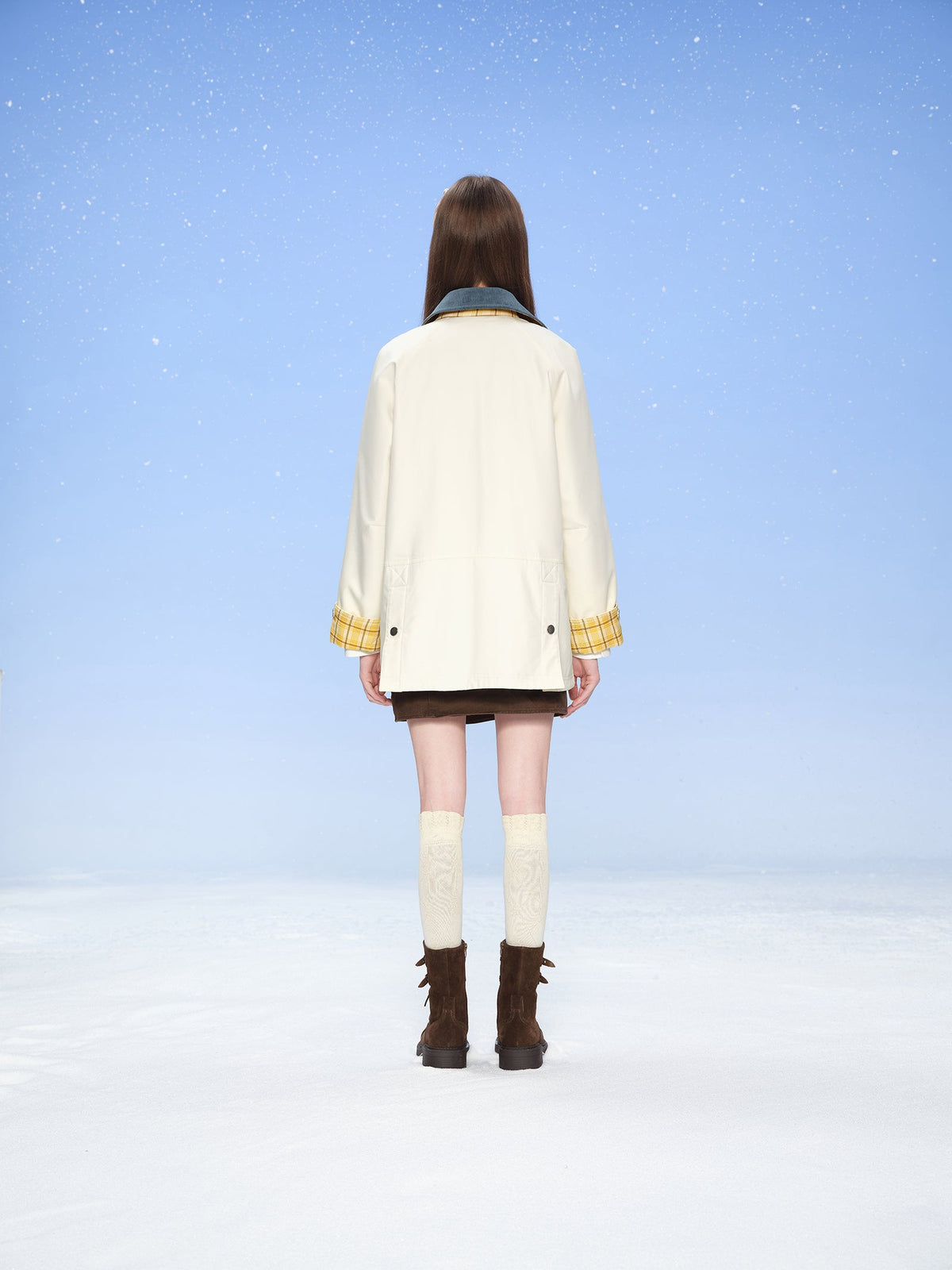 13DE MARZO Snow Bear Corduroy Mid Length Coat Beige