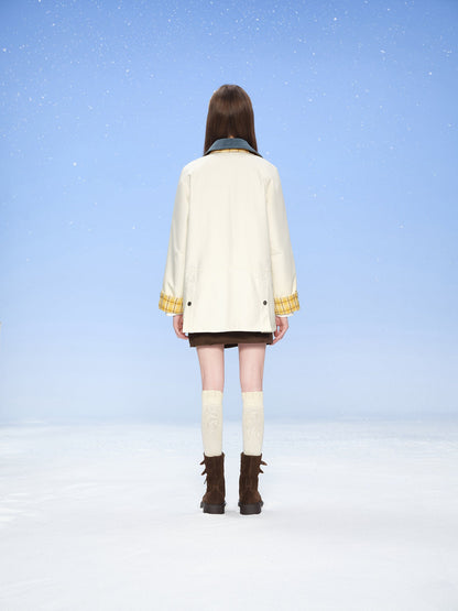 13DE MARZO Snow Bear Corduroy Mid Length Coat Beige