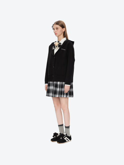 13DE MARZO Mock Three Piece Knit Pleated School Dress Black