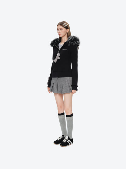 13DE MARZO Doozoo Fur Collar Hoodie Black