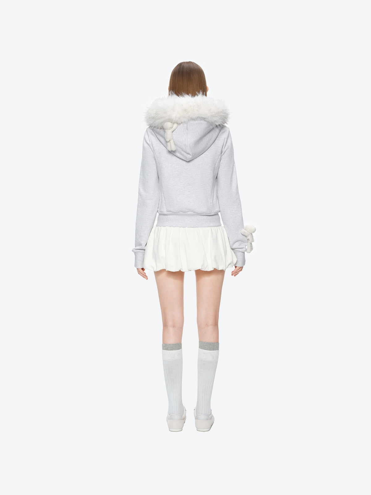 13DE MARZO Doozoo Fur Collar Hoodie Grey