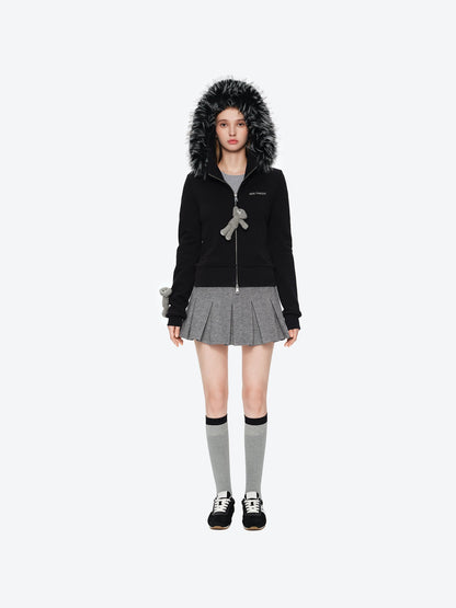 13DE MARZO Doozoo Fur Collar Hoodie Black