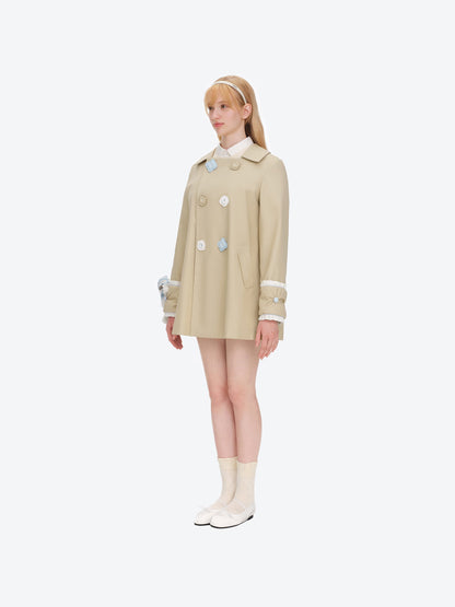 13DE MARZO Nighty Night Bear Trench Dress Khaki