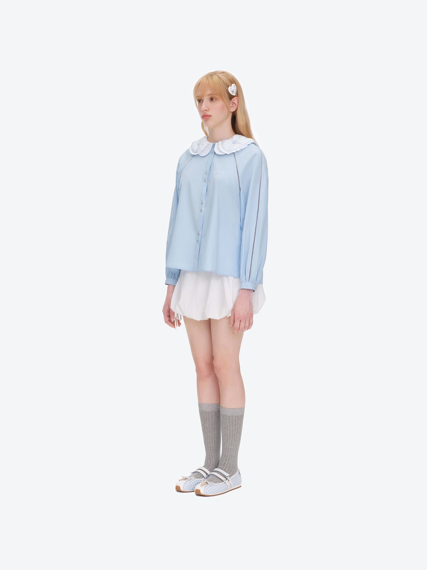 13DE MARZO Nighty Night Bear Double Collar Shirt Blue