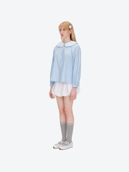 13DE MARZO Nighty Night Bear Double Collar Shirt Blue