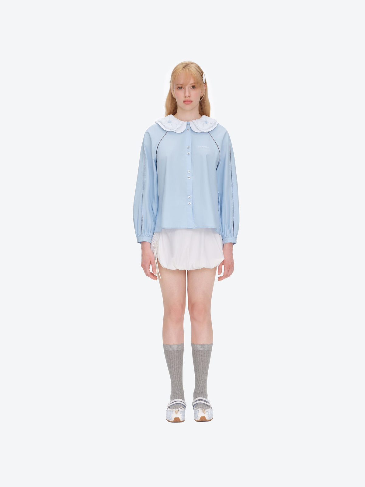 13DE MARZO Nighty Night Bear Double Collar Shirt Blue