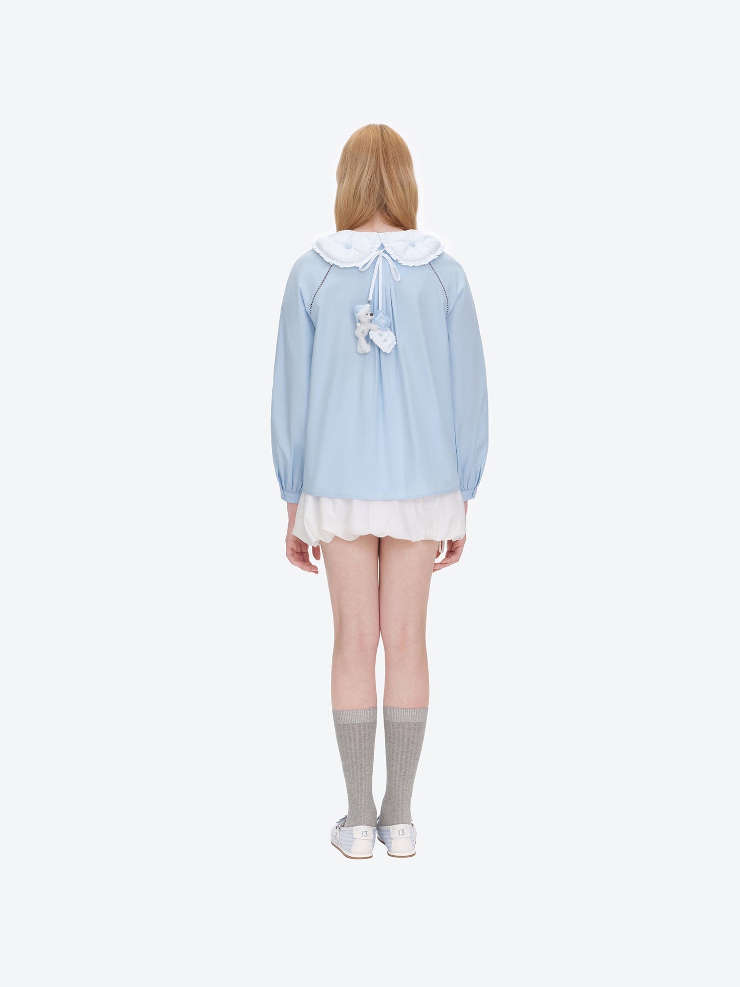 13DE MARZO Nighty Night Bear Double Collar Shirt Blue