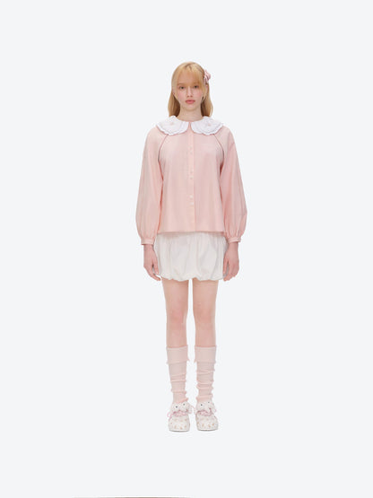 13DE MARZO Nighty Night Bear Double Collar Shirt Pink