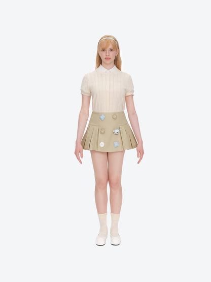 13DE MARZO Nighty Night Bear Pleated Skort Khaki