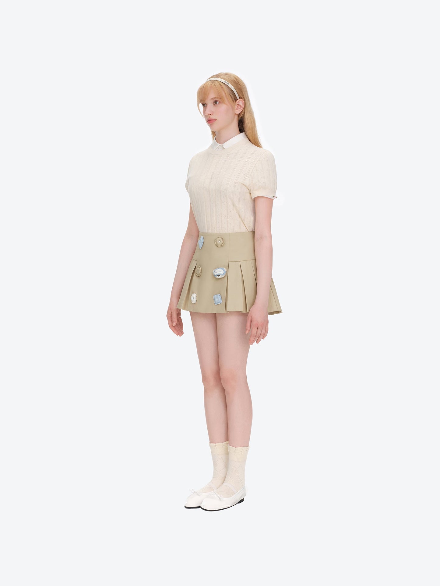 13DE MARZO Nighty Night Bear Pleated Skort Khaki