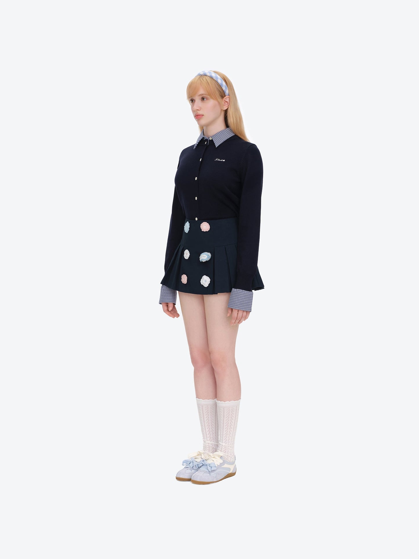 13DE MARZO Nighty Night Bear Pleated Skort Navy Blue