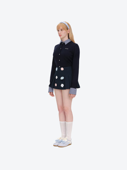 13DE MARZO Nighty Night Bear Pleated Skort Navy Blue