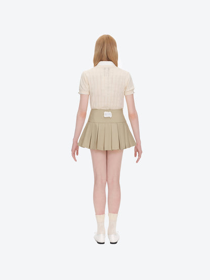 13DE MARZO Nighty Night Bear Pleated Skort Khaki