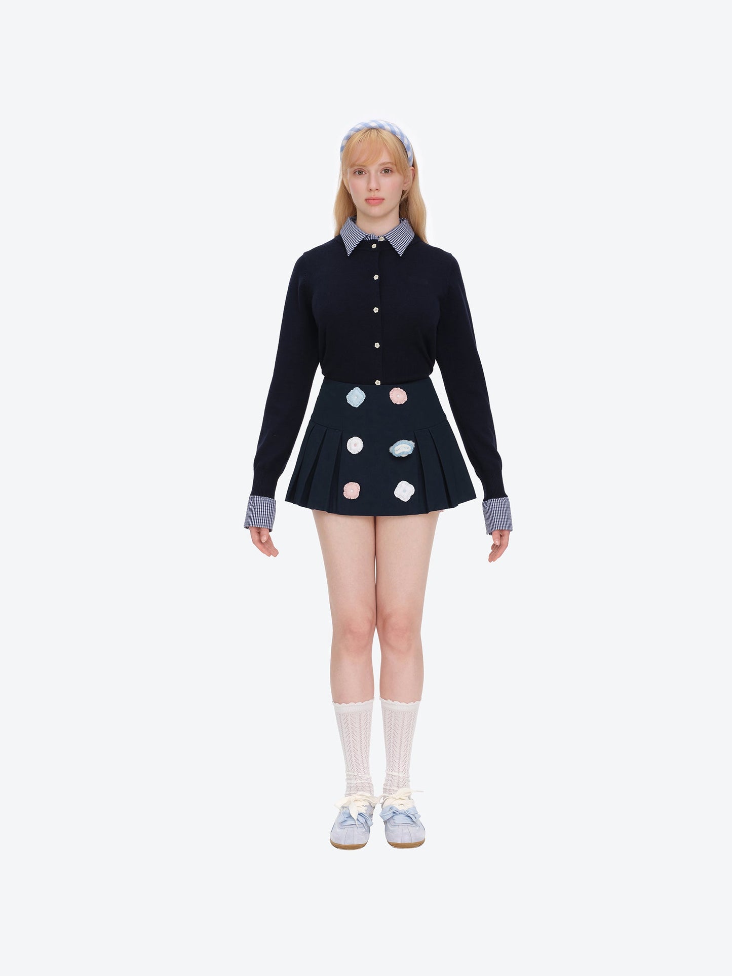 13DE MARZO Nighty Night Bear Pleated Skort Navy Blue