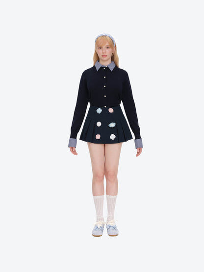 13DE MARZO Nighty Night Bear Pleated Skort Navy Blue