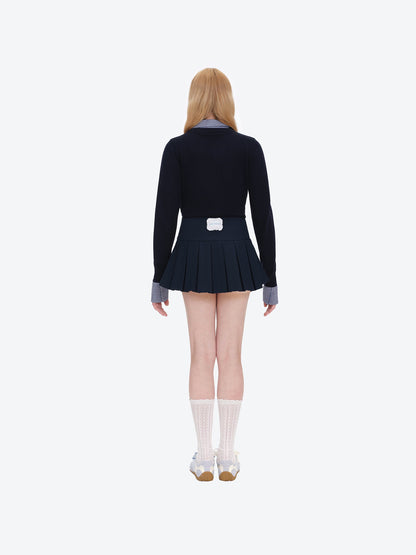 13DE MARZO Nighty Night Bear Pleated Skort Navy Blue