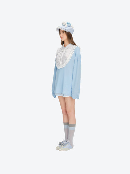 13DE MARZO Embroidered Ruffle Hat Blue