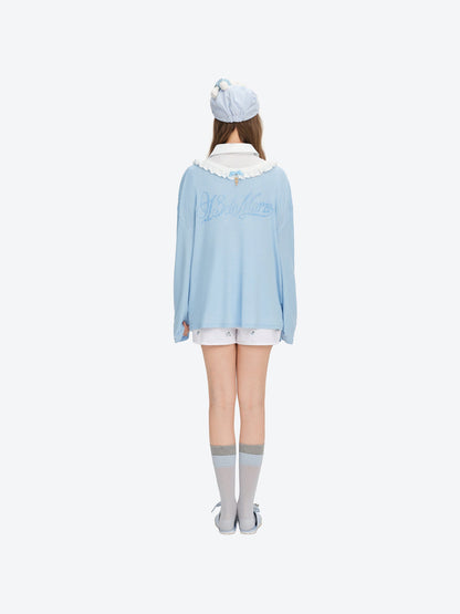 13DE MARZO Embroidered Ruffle Hat Blue