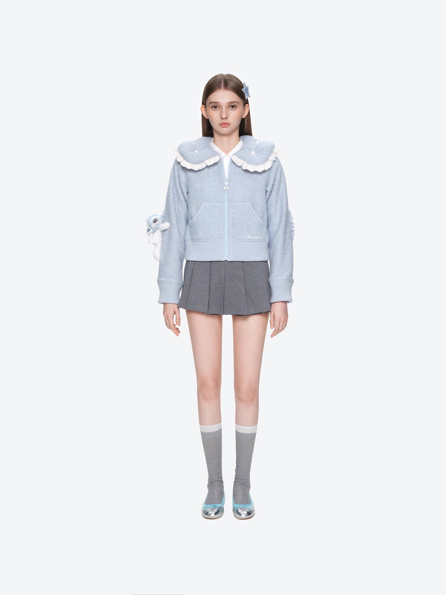 13DE MARZO Nighty Night Bear Cropped Jacket Blue