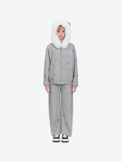13DE MARZO Rolling Stones  Bear Zip Hoodie Grey