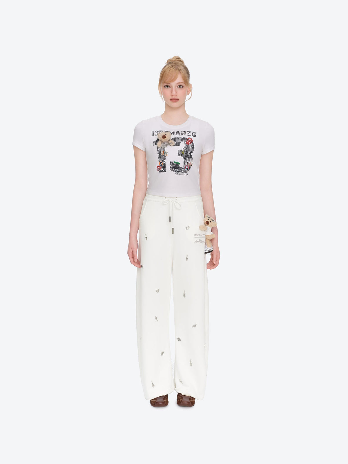 13DE MARZO Rolling Stones Bear Sweatpants Beige