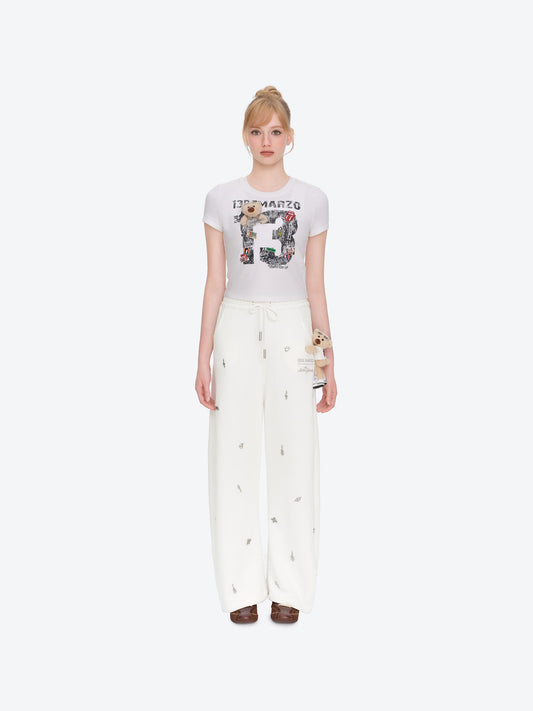 13DE MARZO Rolling Stones Bear Sweatpants Beige