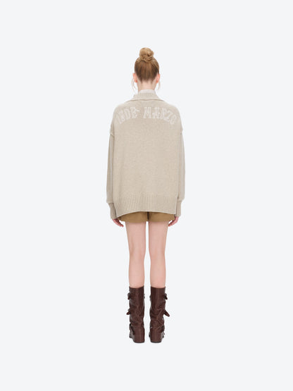 13DE MARZO Rolling Stones Appliqué Cardigan Sand