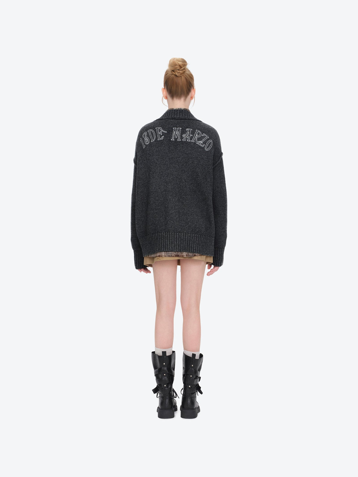 13DE MARZO Rolling Stones Appliqué Cardigan Dark Grey