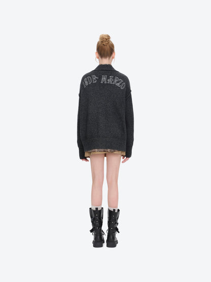 13DE MARZO Rolling Stones Appliqué Cardigan Dark Grey