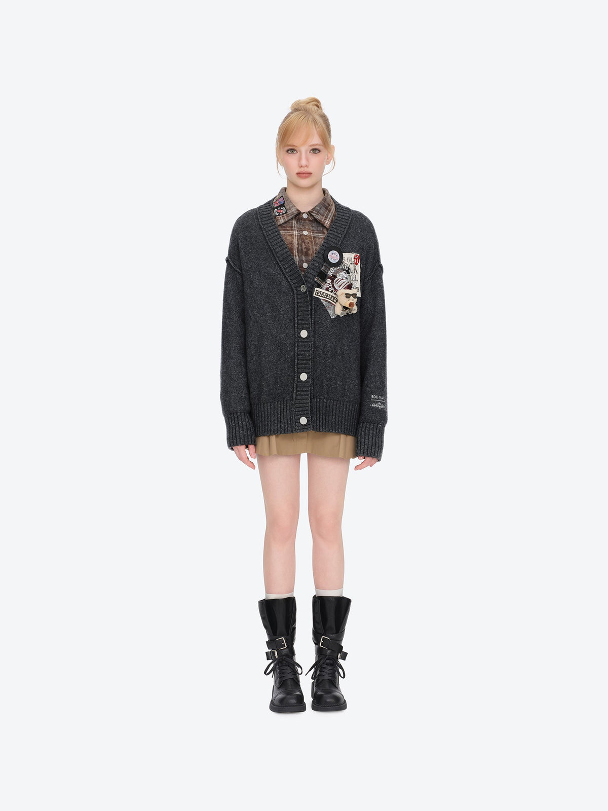 13DE MARZO Rolling Stones Appliqué Cardigan Dark Grey