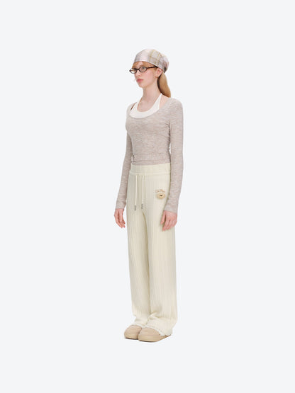 13DE MARZO Mini Bear Knit Trousers Beige