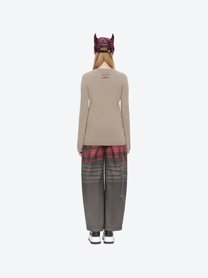 13DE MARZO Rolling Stones Devil Horn Plaid Cap Red