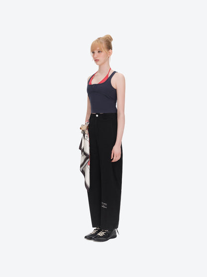 13DE MARZO Rolling Stones Print Scarf Pants Black