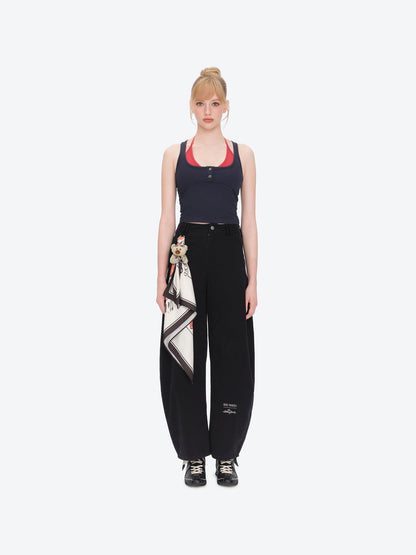13DE MARZO Rolling Stones Print Scarf Pants Black