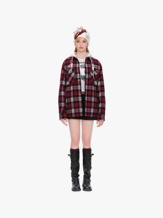 13DE MARZO Rolling Stones Plaid Shirt Jacket Red