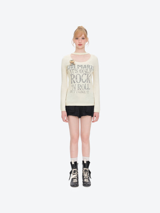 13DE MARZO Rolling Stones Layering Sweater Beige