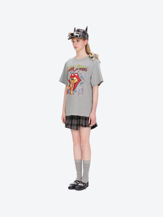 13DE MARZO Rolling Stones Devil Horn Plaid Cap Grey