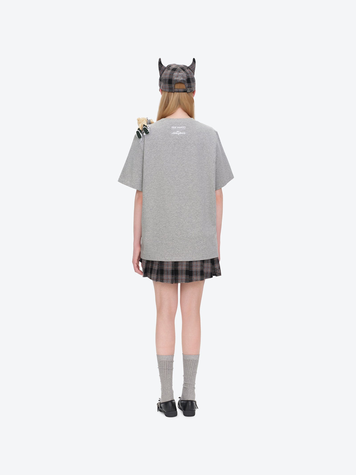 13DE MARZO Rolling Stones Devil Horn Plaid Cap Grey