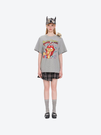 13DE MARZO Rolling Stones Devil Horn Plaid Cap Grey